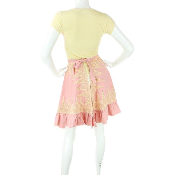 Vintage Pink Ivory Lace Linen Cottagecore Indie Skirt - Picture 5 of 8